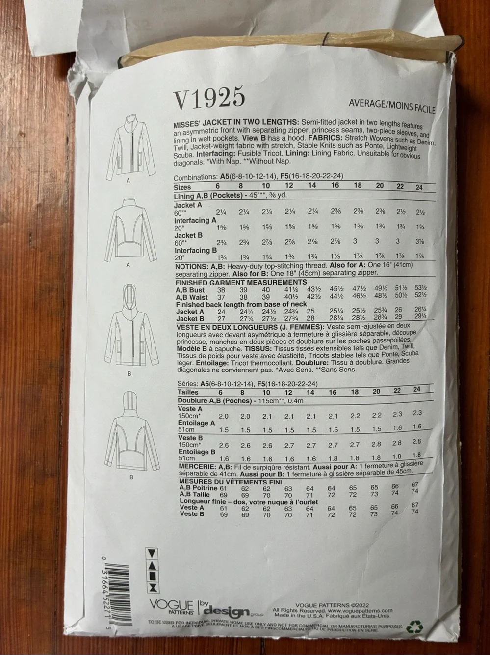 Vogue 1925 by Marcy Tilton sewing pattern out of print!!